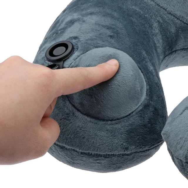 U-Shaped Travel Pillow Inflatable Neck Pillow Head Cushion with Carry Bag, Gray 10