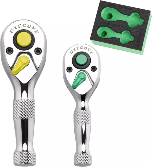 UYECOVE Ratchet Set 2Pcs-1/4 Drive Ratchet, 3/8" Drive Ratchet, Mini Ratchet Set