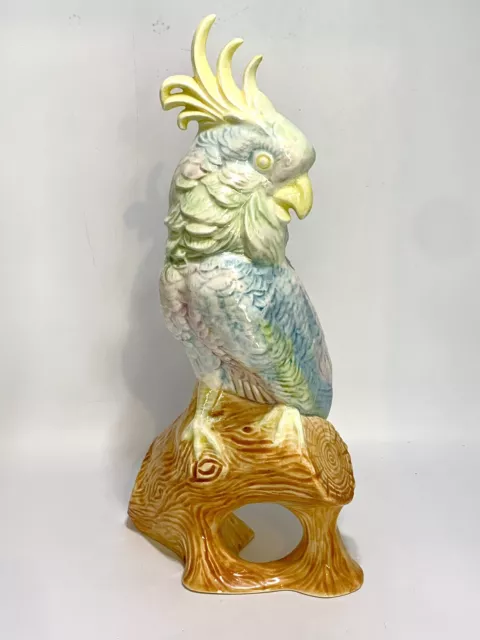 Vintage Large 12.5” Iridescent Parrot Cockatoo Bird Figurine Blue Green Yellow