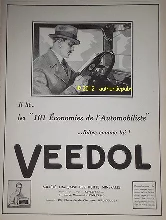 Publicite De 1926 Veedol Huile Minerales Oil French Original Ad Art Deco Pub