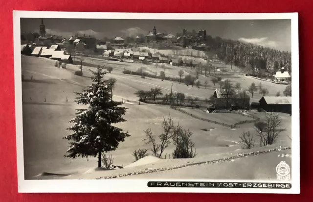 Walter Hahn Foto AK Erzgebirge Nr. 6323 um 1940 Frauenstein im Winter ( 108671