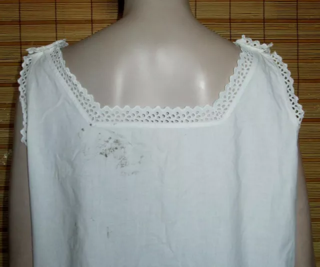 Weisses Nachtkleid - Unterkleid - Spitze - Leinen/Cotton - Antik - Gr. M - L 3