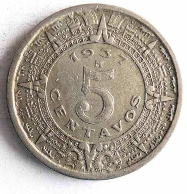 1937 MEXICO 5 CENTAVOS - Excellent Coin - FREE SHIP - Vintage Bin #16