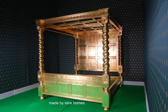 BESPOKE Super King GOLD TUDOR style BED MAHOGANY hardwood canopy four poster BESPOKE Super King GOLD TUDOR style BED MAHOGANY hardwood canopy four poster