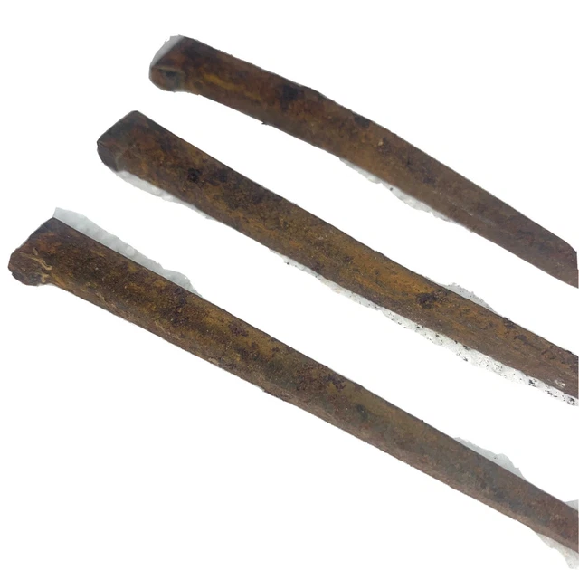 3 nails floor board Clasp Brad 4 inch Iron Antique Vintage Inch Rusty Salvaged