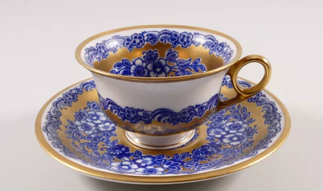 Rosenthal Sammeltasse Mokkatasse blauer Blumenfries gold Jugendstil um 1925