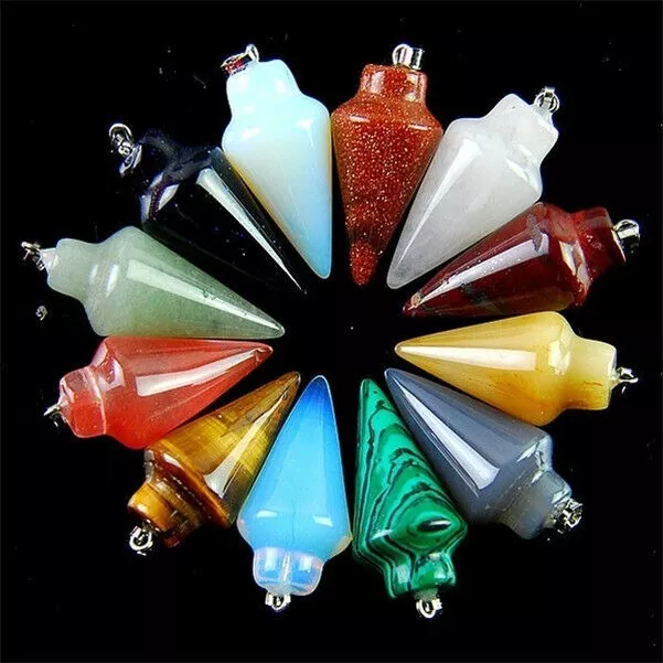 12Pcs/lot Carved Pendulum Mixed Gemstone Pendant Bead Stone Pendants 33x15mm Diy