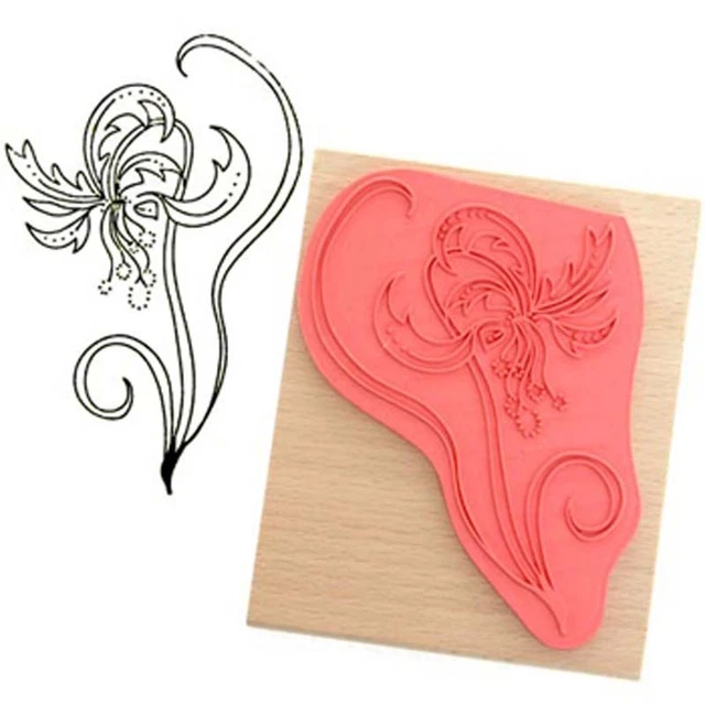 Create & Craft STYLISED FLOWER Rubber Ink Stamp on Beech Block - Free UK P&P (3)