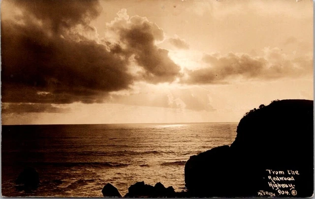 RPPC Postcard Rocky Pacific Ocean Shore from CA California Redwood Highway  X394