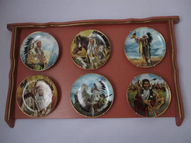 6 Sammel Wandteller Franklin Mint "Indianer" evtl. mit Holztafel, Top Zustand