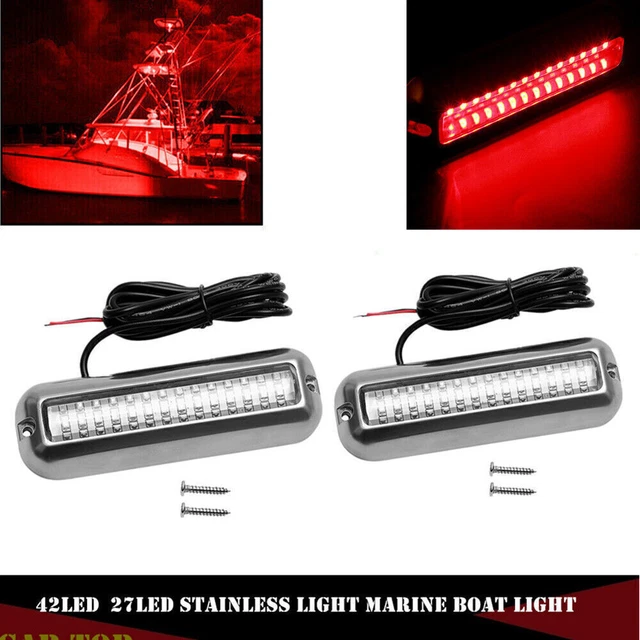 2x Red 42LED Boat Light Underwater Marine Transom Tail Lamp Stainless Steel 12V
