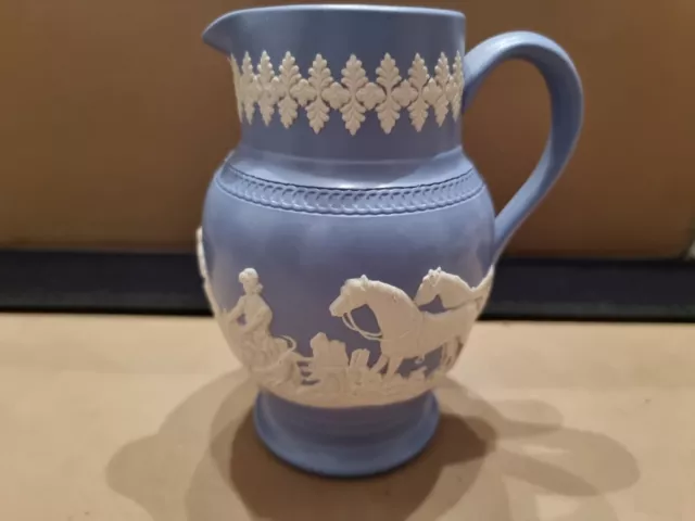 Jasper Ware Dudson Hanley Creamer Jug Sprigging Fox Hunting Hounds Horses 16cm