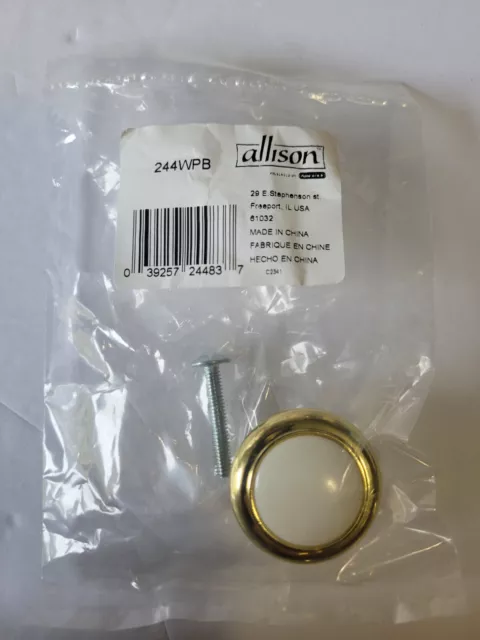 NOS - Amerock Allison 244WPB laiton poli avec bouton d'armoire rond blanc 1 1/4" 3