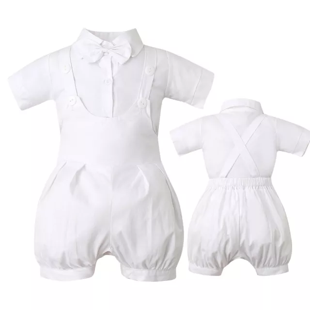 Baby Boys Christening Formal Suit Gentleman Bowtie Dress Shirt Suspenders Shorts