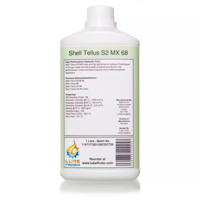 1L Shell Tellus S2 MX 68 (Tellus S2 M68/Tellus 33) ISO VG 68 Hydraulic Fluid Oil