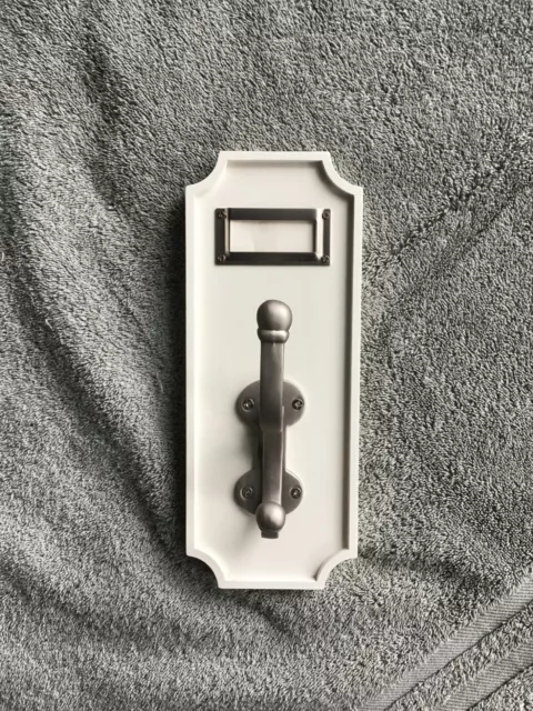3 Pottery Barn SchoolHouse Cast Iron Coat Hook w/ Hat Hooks, wood frame, label