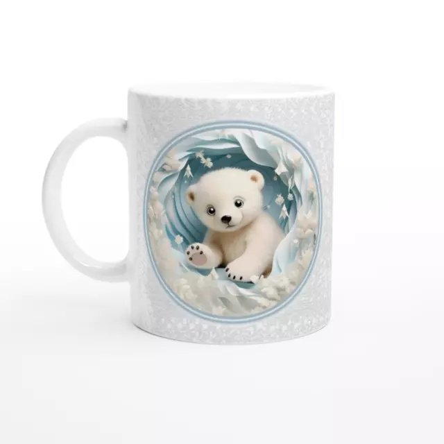 Eisbär Winter Keramik Tasse 325 ml Kaffeebecher Weiß Griff