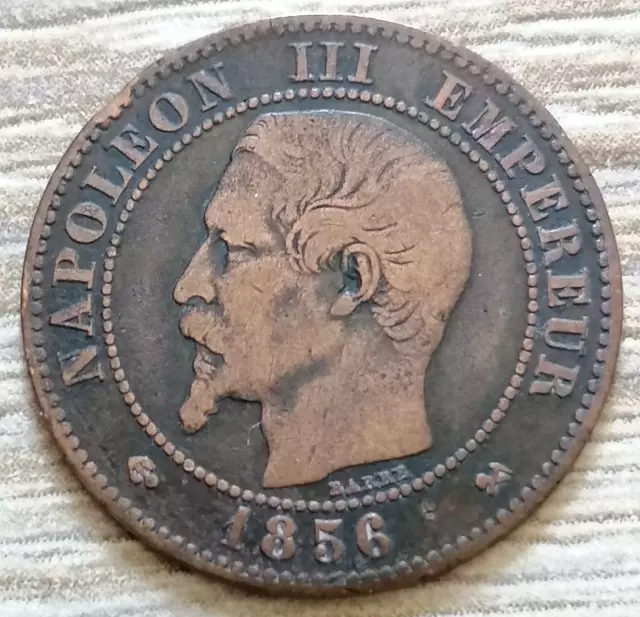 2 cts Napoléon III Tête Nue 1856 B (ancre) en Bronze