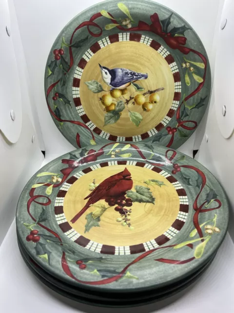 Set Of 4 Lenox Winter Greetings Everyday 10.5” Dinner Plates Different Birds EUC