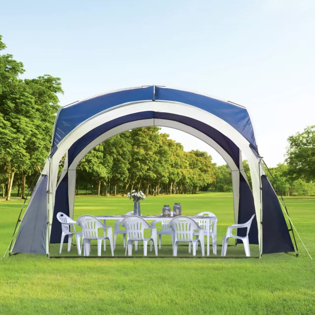 Outsunny Kuppelzelt, 6-8 Personen, Gartenpavillon, Blau+Grau, 3,5 x 3,5 x 2,22 m