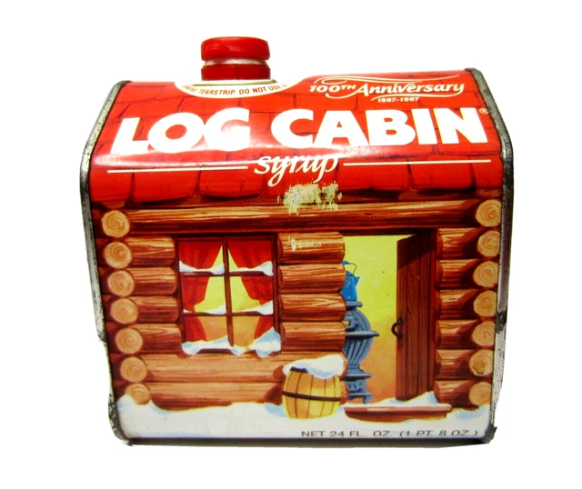 Vintage Advertising Tin Log Cabin Maple Syrup 100th Anniversary 1987
