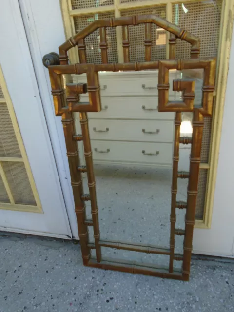 Faux Bamboo Mirror Greek Key Asian Oriental Hollywood Regency Palm Beach Pagoda