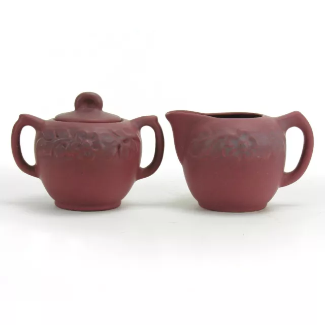 Van Briggle Pottery mulberry red floral cream pitcher & sugar bowl Arts & Crafts