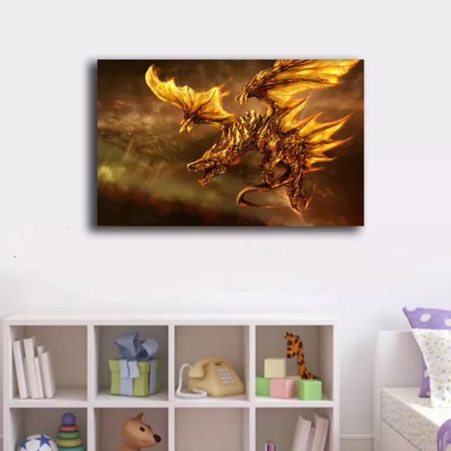 Framed Canvas Prints Stretched Abstract Dragon Fire Wall Art Home Decor Gift