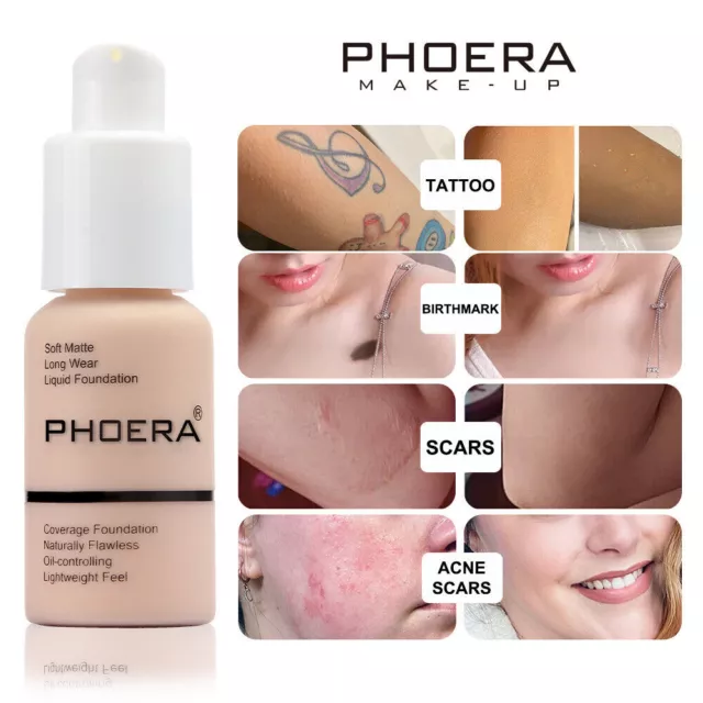 PHOERA® Foundation Concealer Full Coverage Face Makeup Liquid Matte Brighten AU 3