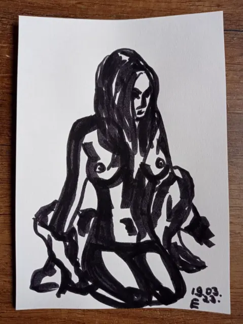 Dibujo original erótico cuerpo femenino gráficos arte boceto marcador...