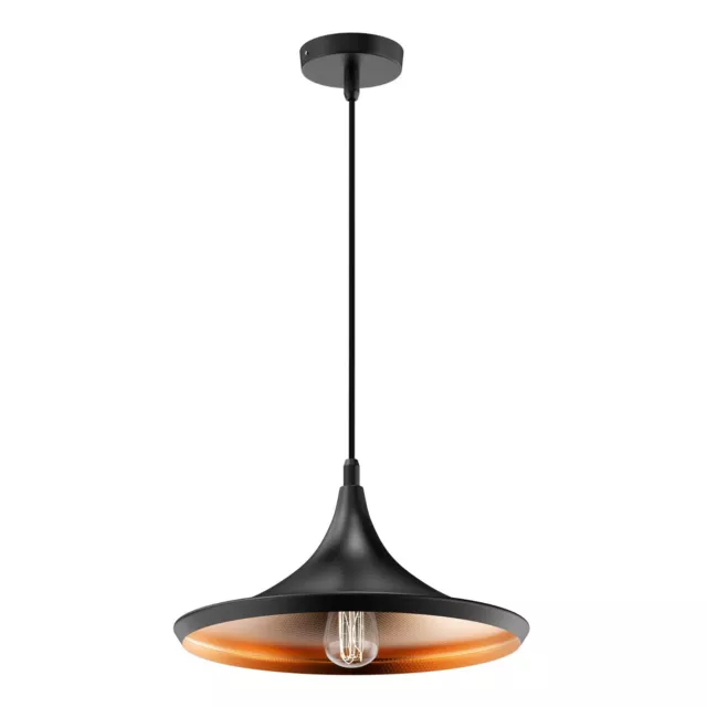 E26 Base Matte Black Pendant Light Modern Steel Body Inside Ceiling Hanging Lamp