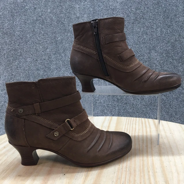 Earth Boots Womens 7 B Ayward Ankle Booties Heels Side Zipper Brown Leather New