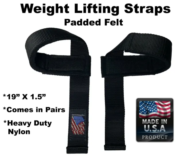 Weight Lifting Straps Nylon with Felt Padding Support Bodybuilding MADE IN USA