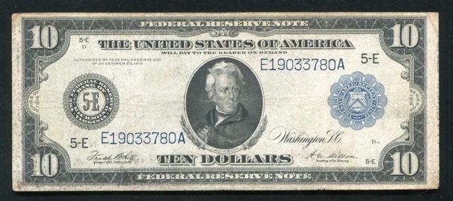 Fr. 923 1914 $10 Ten Dollars Frn Federal Reserve Note Richmond, Va Very Fine