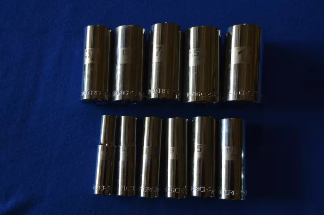 Craftsman 11 PC Laser Etched 3/8" SAE 6 PT Deep Sockets 3/8-1" ts 481