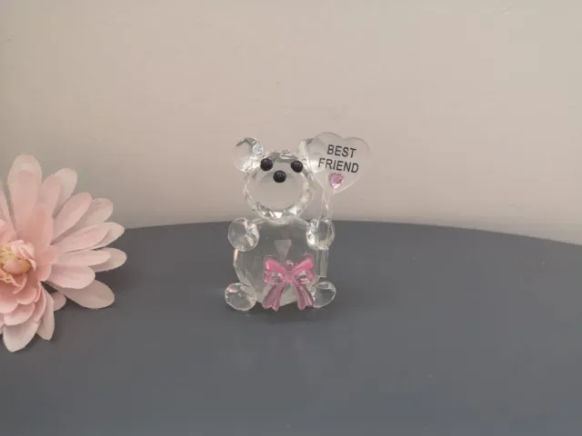 Super Cute & Gorgeous Crystal 3 Inch Glass 'Best Friend' Teddy Bear - Ideal Gift