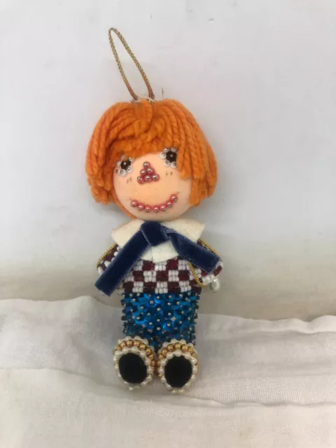 Vintage Raggedy Ann  Beaded Ornament  Push Pin 1970s Completed Kit