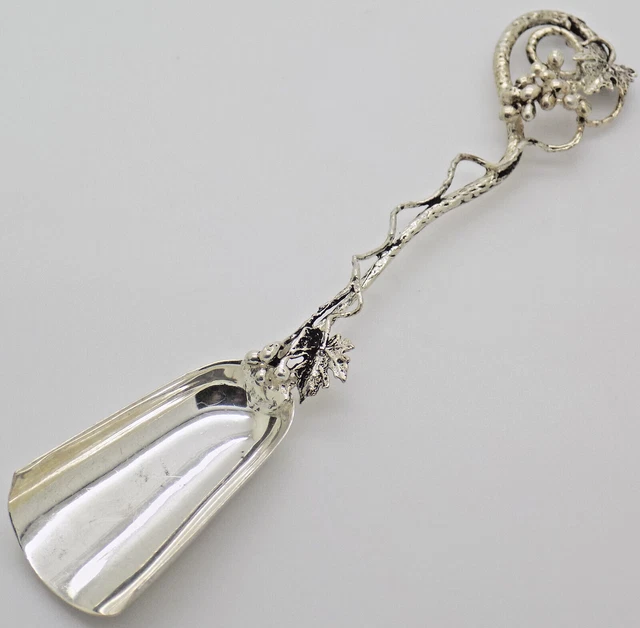 Vintage Italian Handmade Genuine Silver Vine Decorative Delicate Sugar Spoon