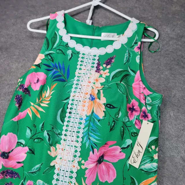 ELIZA J  Dress Womens 12 Green Pink White Floral Jacquard Sleeveless Embroidered 2