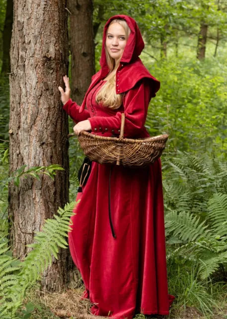 Battle-Merchant Cotehardie Isabell De Terciopelo, Edad Vestido, Rojo Mujer Traje