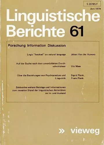 Linguistische Berichte 61. Forschung, Information, Diskussion. Hartmann, Peter (