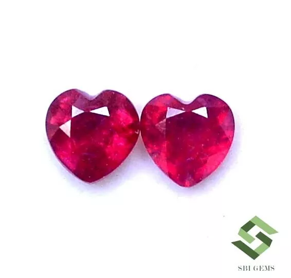 6x6 mm Natural Ruby Heart Shape Cut Pair 2.40 CTS Mozambique Loose Gemstones GF