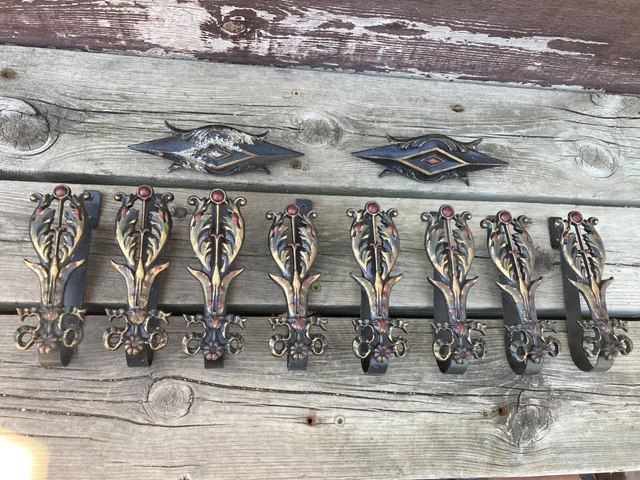 Vtg Art Deco Painted Metal Curtain Drapery Tie Back Holders Arms Set Of 8