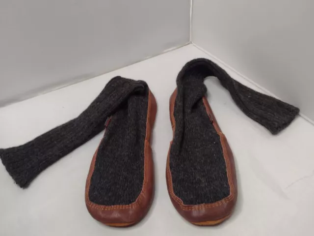 Acorn Men's Slipper Socks Size 10.5 - 11.5  Wool Leather Soles Gray T