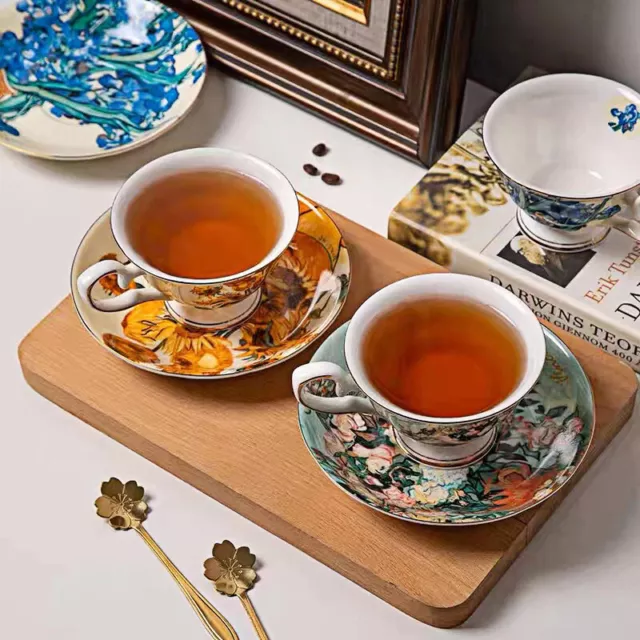 Coffee Tea Mug Set Van Gogh Oil Painting Print Art Cup Dish Fine China Bone Gift 3