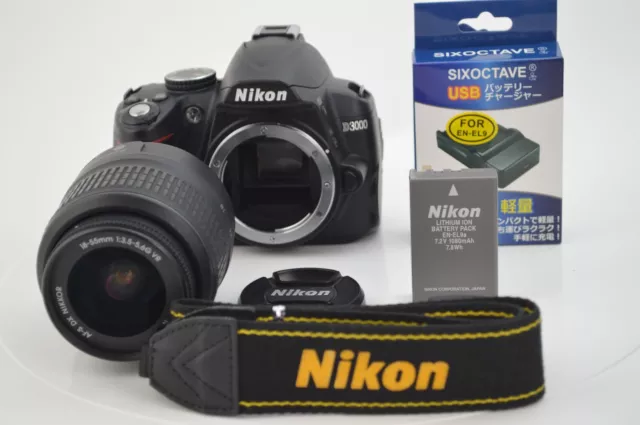 Nikon D3000 10.2MP DSLR Camera with AF-S DX VR 18-55mm Lens Count 19,171  [Mint]