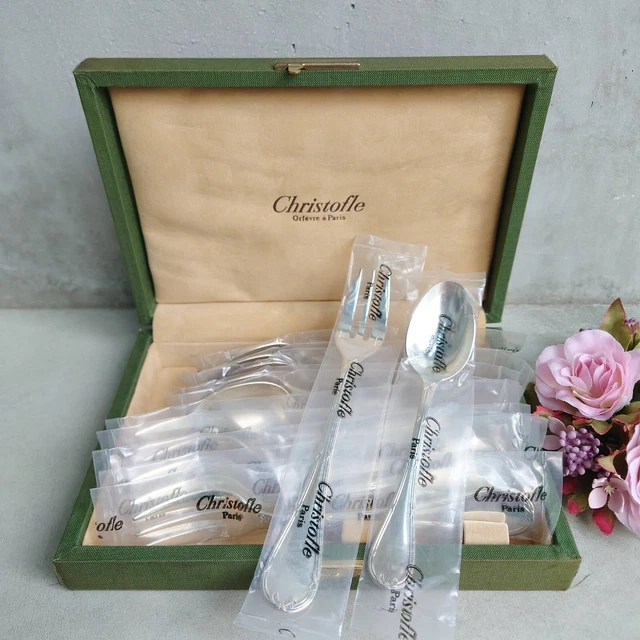 Christofle Rubans BRAND NEW 12pcs Silverplate Flatware Coffee Spoon Cake Fork