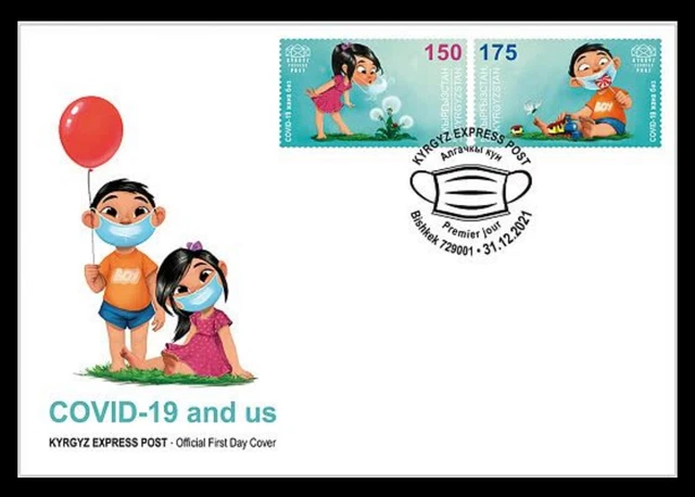165.KYRGYZSTAN 2021 Set/2 Briefmarke Corna - Awareness, Maske, Children Helth