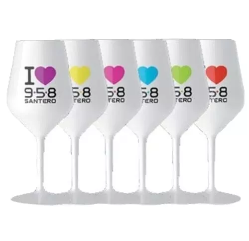 6 Bicchieri Calici Santero Anniversary Collection "I love 958" cuore  bianco