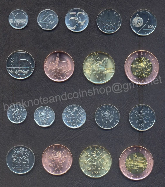CZECH REPUBLIC FULL COIN SET 10+20+50 Haleru 1+2+5+10+20+50 Korun UNC LOT of 9